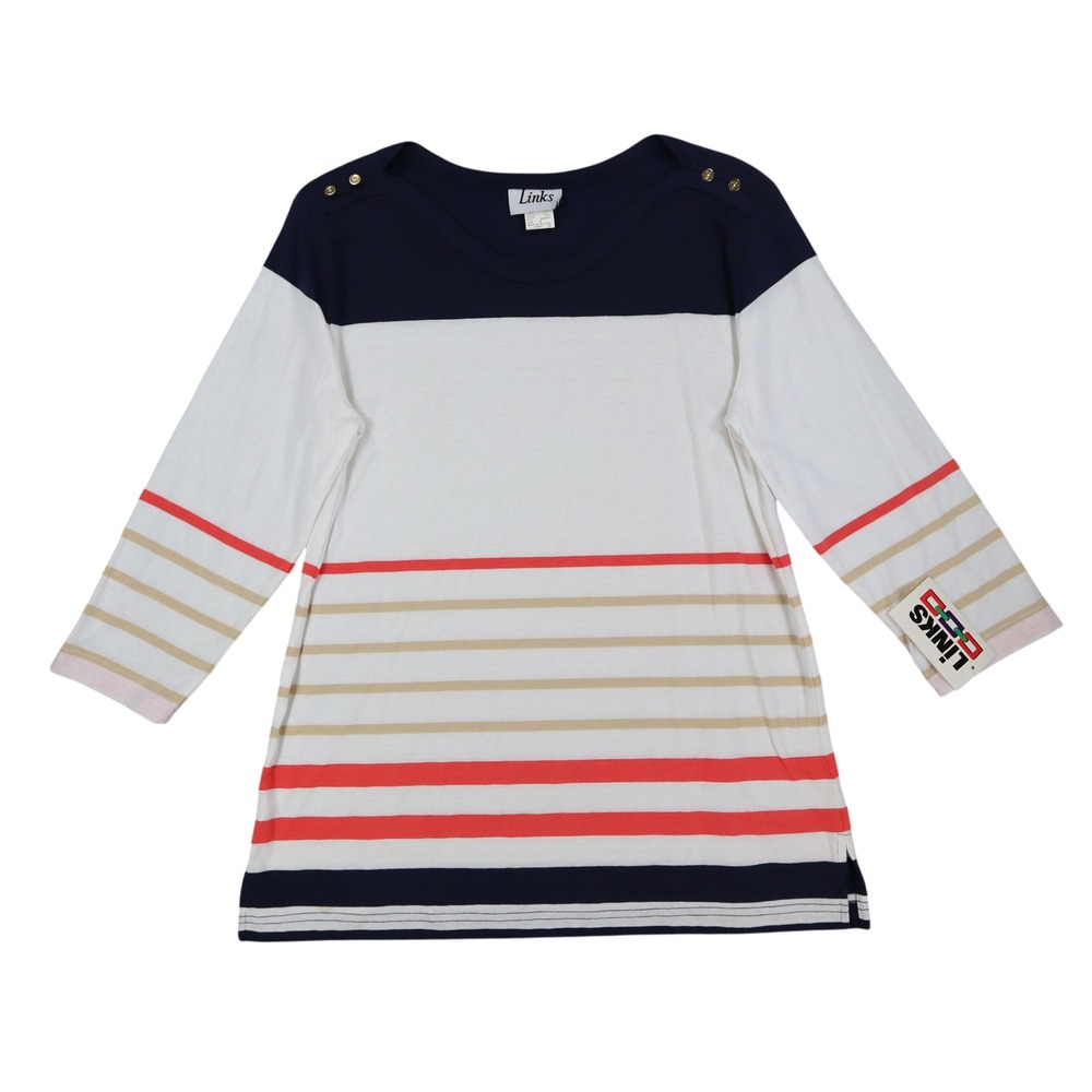 Links Striped 3/4 Sleeve Top Women Size S Vintage 90s Navy White Red Nautical
